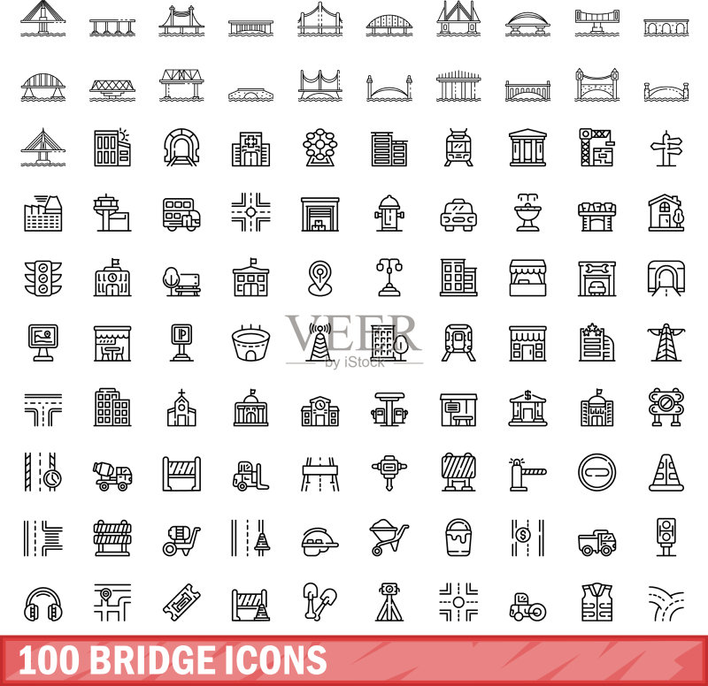 100个桥梁图标轮廓样式合集图标素材