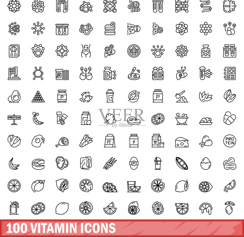 100个维生素线框风格图标集图标素材
