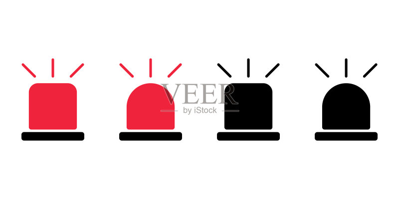 红色和黑色警报矢量图标套装:简约警笛设计图标素材