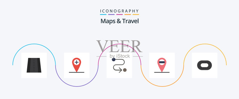 地图与旅行扁平图标包(含路线)图标素材