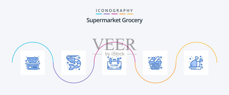 蓝色购物清单5图标包(含购物物品)图标素材