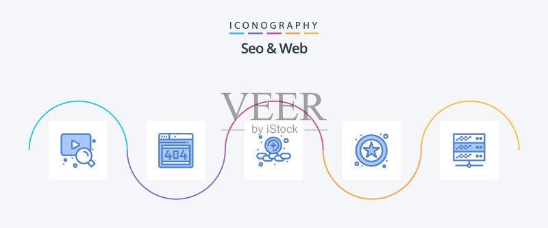 包括服务器在内的SEO和Web蓝色5图标包图标素材