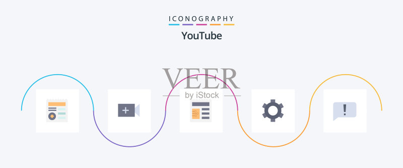 YouTube扁平风格5个图标包,含UI错误基础图标图标素材