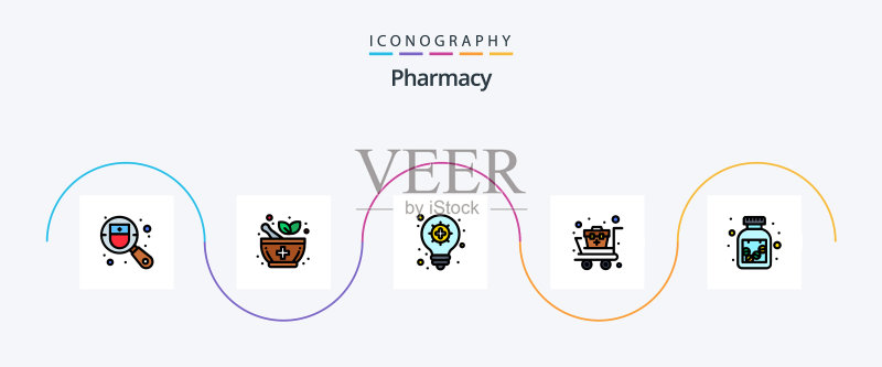 药房线性填充扁平风格图标套装图标素材