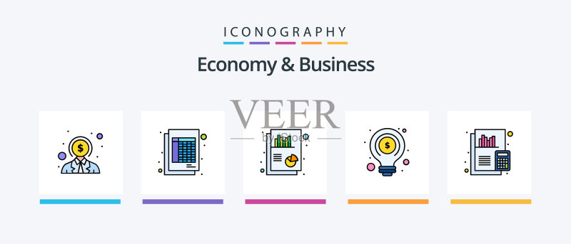 经济与商业线性填充图标套装(5个)图标素材