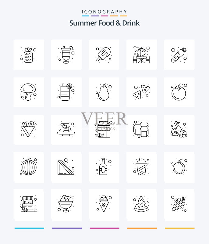 创意夏季食品饮料轮廓图标包图标素材
