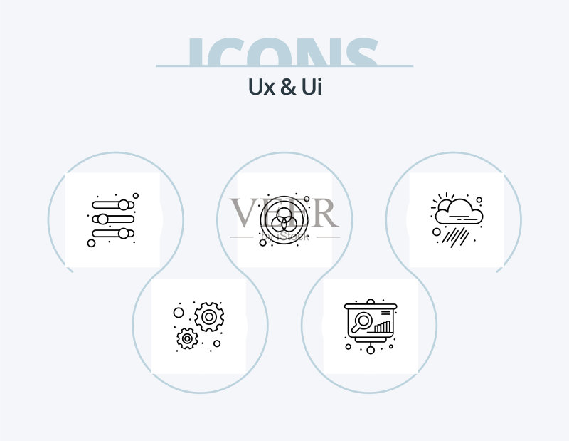 包含菜单列表的5个UI/UX线性图标包图标素材