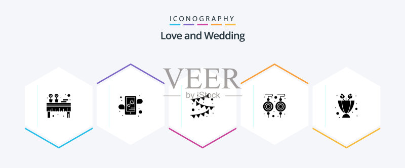 25个婚礼主题的glyph图标包,包含珠宝等图标素材