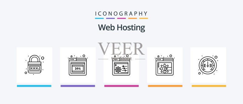 包含互联网的Web主机线性5图标包图标素材