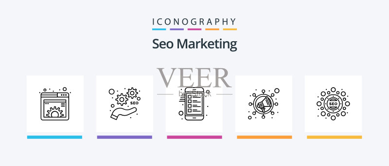 SEO营销5个线条图标包图标素材