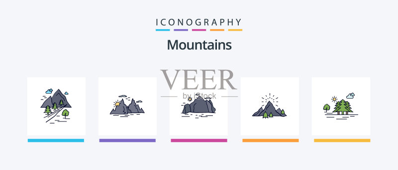 包含山丘的群山线条填充图标图标素材