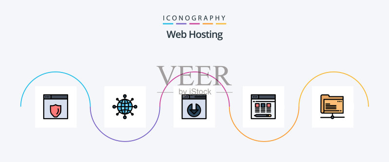 Web托管线性填充扁平5图标包图标素材