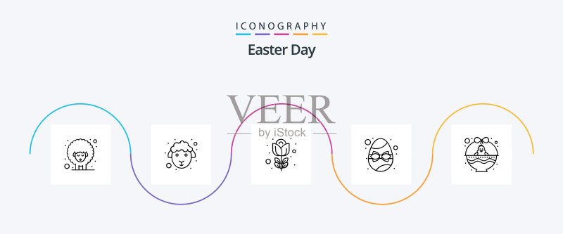 复活节线条5图标包,含购物车彩蛋图标素材