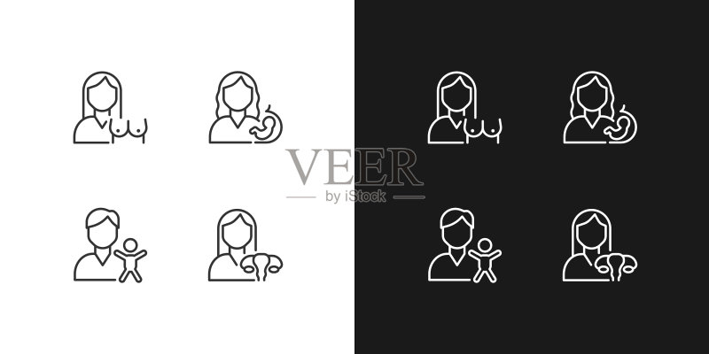 母亲和儿童健康像素完美线性图标图标素材