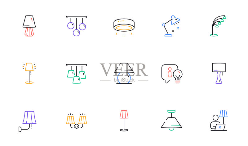 聚光灯、LED灯、台灯等灯具线性图标图标素材