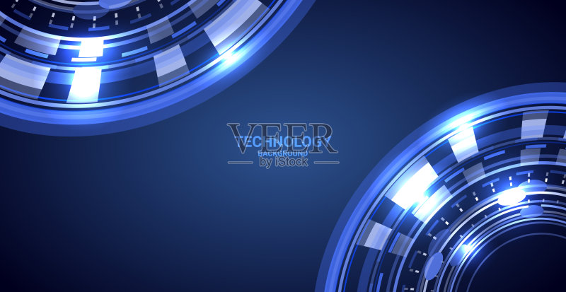 技术背景与霓虹灯蓝色发光线圈框架。未来的壁纸。BG。向量正版插画素材