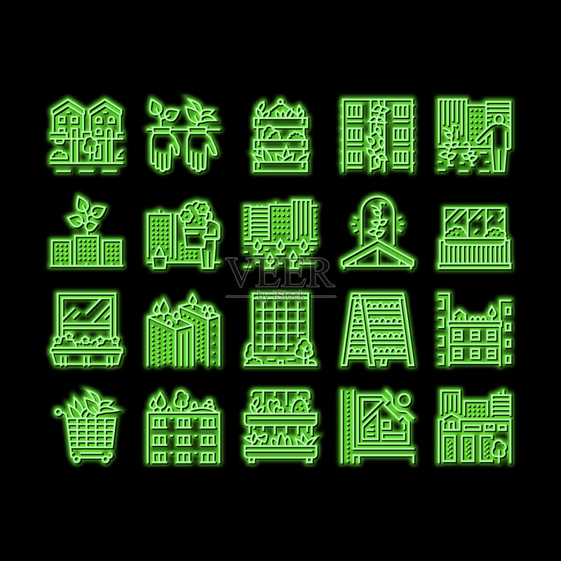 城市园艺生态霓虹灯发光图标插画图标素材