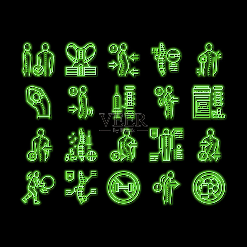 脊柱侧弯疾病霓虹灯发光图标图标素材
