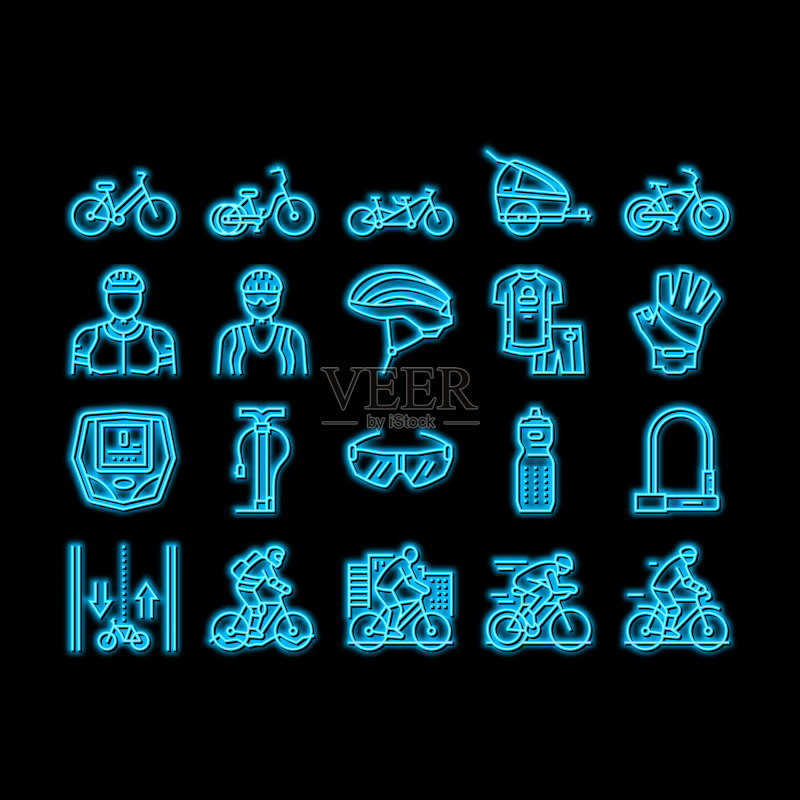 自行车运输与配件霓虹灯图标插画图标素材