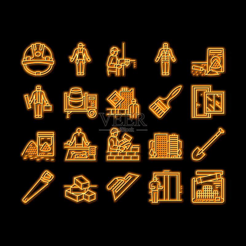 建筑施工维修霓虹灯图标插画图标素材
