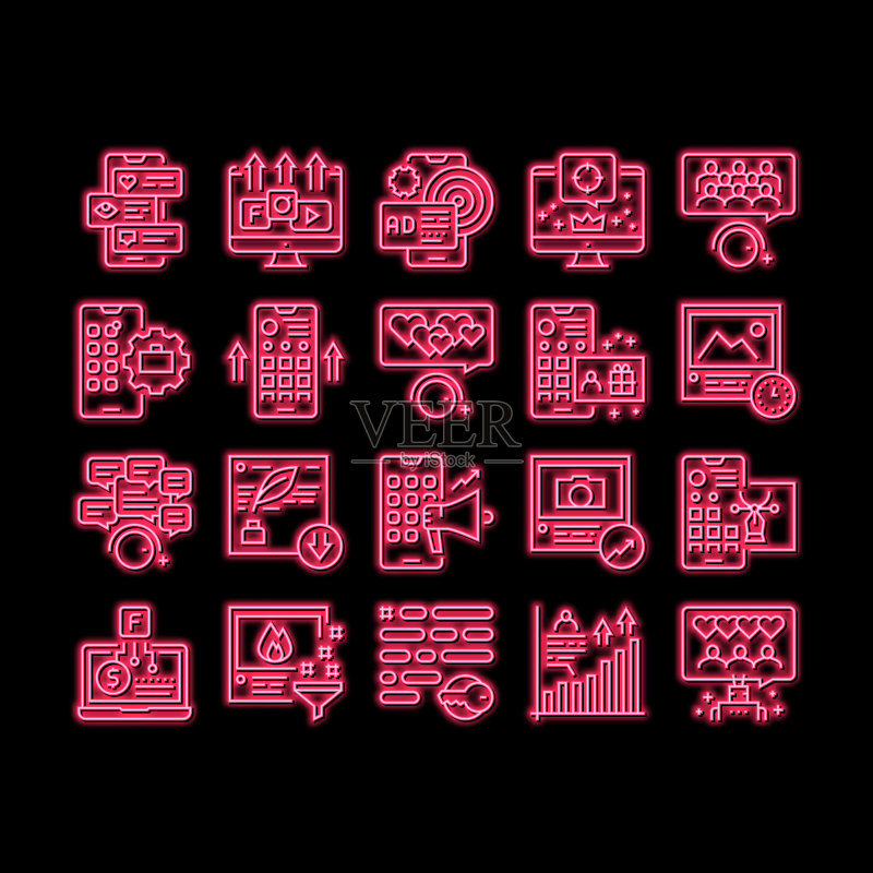 Smm媒体营销霓虹灯图标插画图标素材