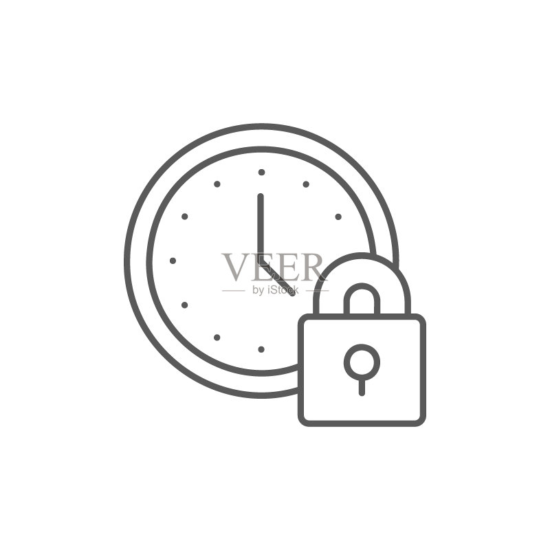 带锁的时钟:安全时间线性报警图标,时间管理符号设计图标素材