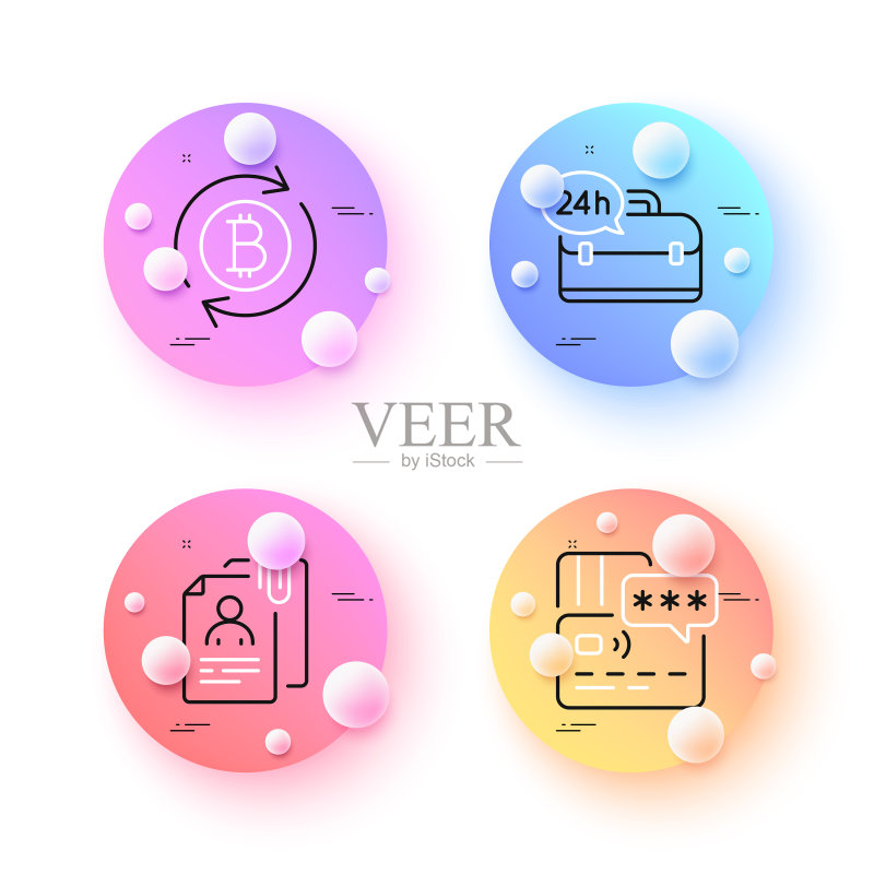 24小时服务卡与比特币极简线条图标素材
