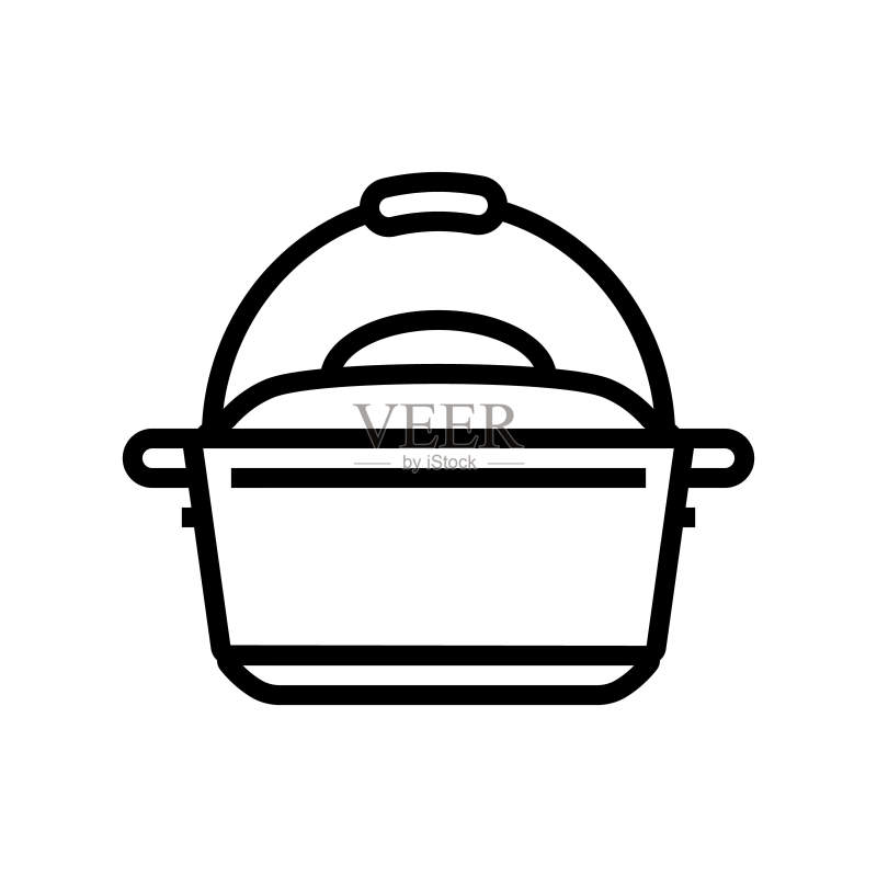 铸铁荷兰烤箱厨房炊具线条图标矢量图图标素材