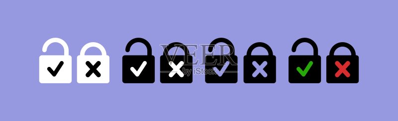 个人数据保护锁图标集:密码、警告标志、钥匙、同步、手机、解锁、光标、安全系统矢量线条图标,适用于商业和广告图标素材