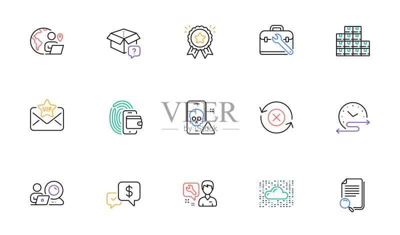 网站、印刷用维修工、VIP邮件和云系统线性图标。矢量设计图标素材