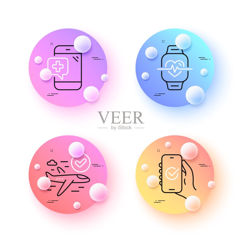医疗电话、已批准应用和已确认航班极简线条图标,适用于Web应用程序和印刷的矢量素材图标素材