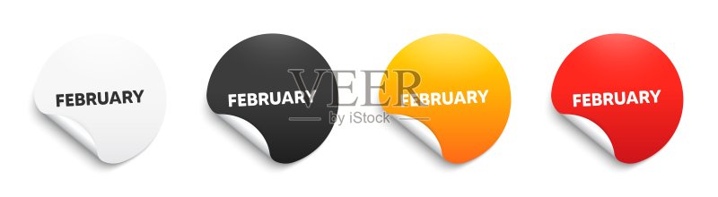 二月月历图标:活动日程日期圆形贴纸banner矢量图图标素材