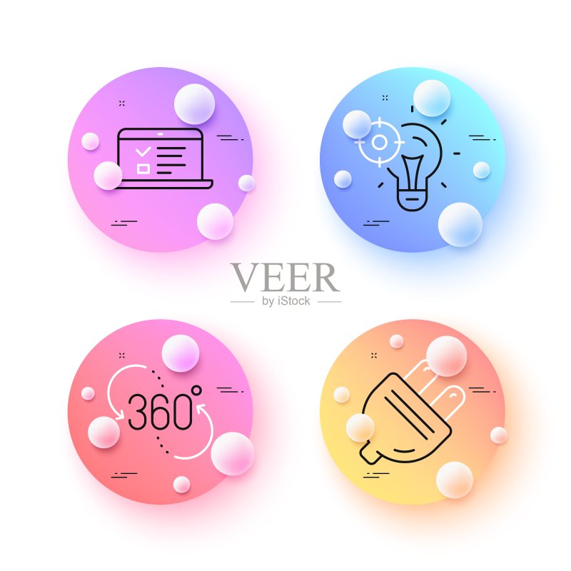 电源插头、SEO理念和360度极简线条图标。用于Web应用程序、印刷。矢量图图标素材