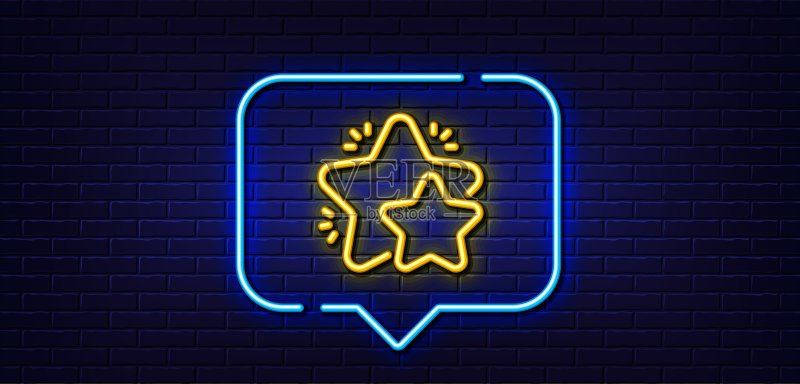 星星线条图标。反馈评级标志。霓虹灯语音气泡。矢量图标素材