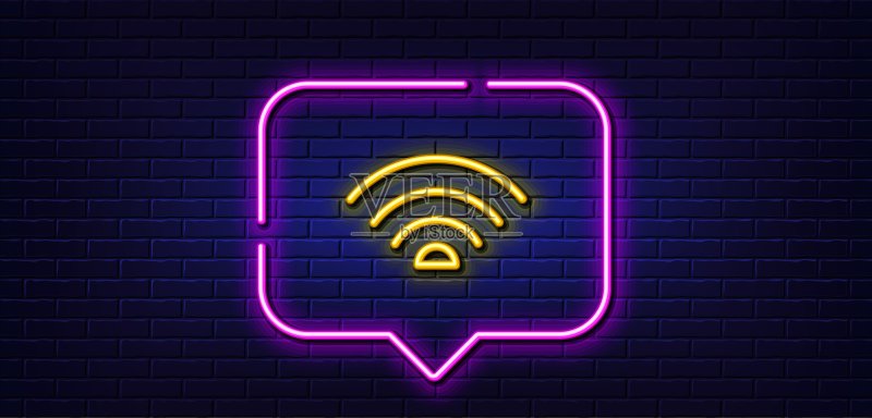Wifi线条图标。无线网络标志。霓虹灯语音泡。矢量图标素材