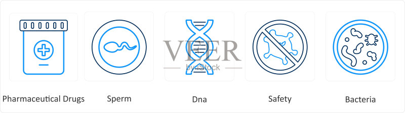 6个医疗图标,包括药品、精子和DNA图标素材