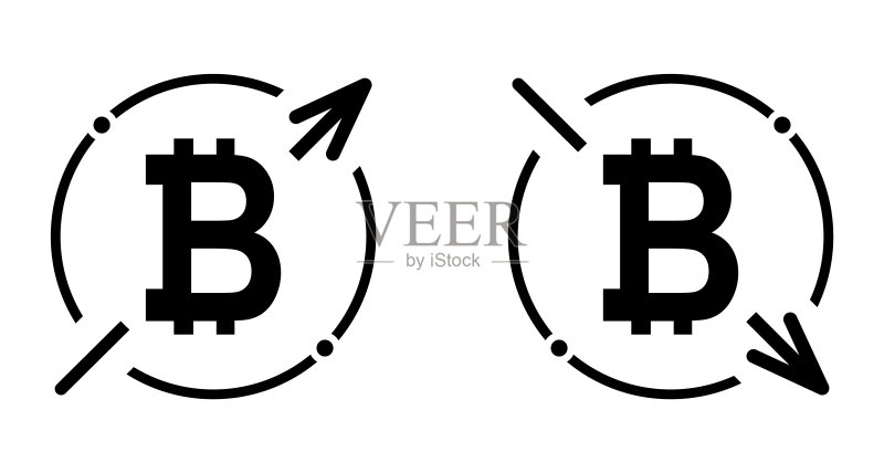 比特币成本符号增加和减少图标套装,货币矢量符号隔离在背景上图标素材