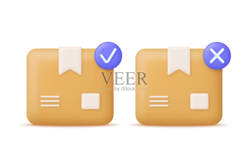 3D包裹核对,带叉号,运输安全送达图标素材