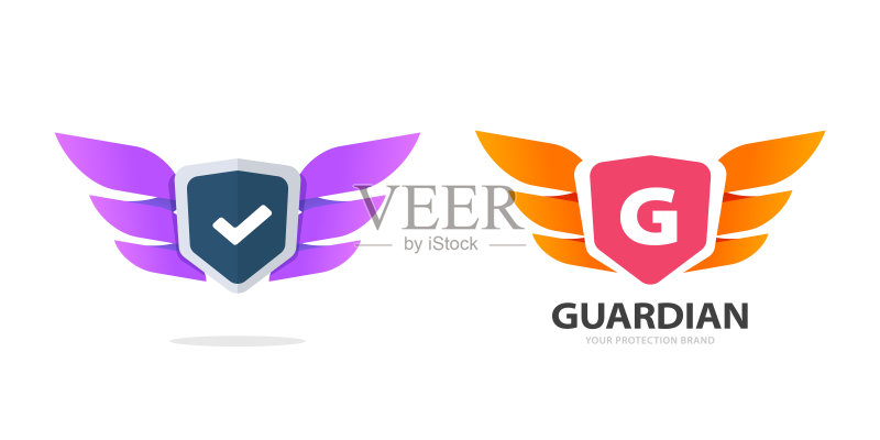 带有翅膀的Logo G字母守护盾矢量图标,天使防御安全强大的现代设计图形吉祥物,保护徽章标志图像集剪贴画,抽象鹰徽章图标素材