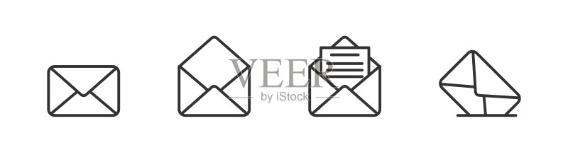 邮件线性图标:打开和关闭的信封,电子邮件图标,矢量扁平插图图标素材