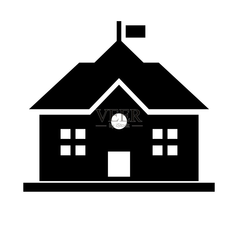 学校建筑轮廓图标,教育建筑,矢量图标素材