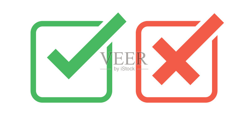 选中标记和叉号图标。可编辑笔画。矢量图形插图。用于网站设计、徽标、应用程序、模板、UI等。图标素材