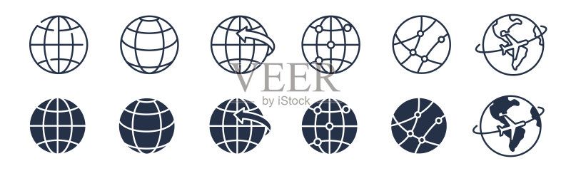 地球图标:可编辑笔画,矢量图形,用于网站设计、Logo、App、模板、UI等图标素材