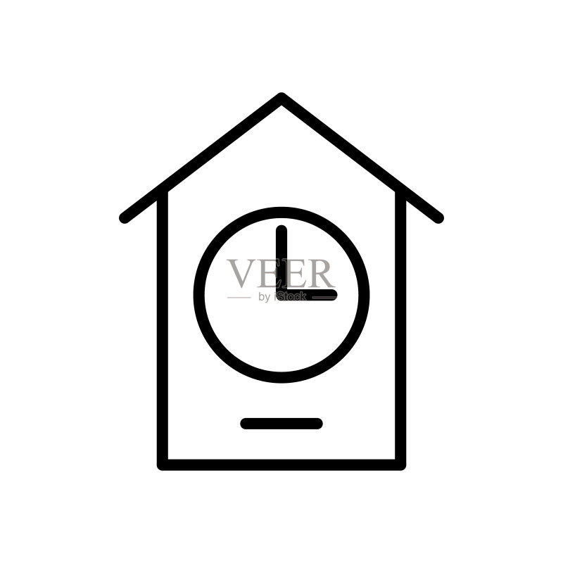 房屋时钟轮廓矢量图标:用于网页、移动应用和UI设计的房屋时钟库存矢量图标图标素材