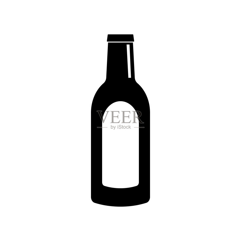 葡萄酒瓶轮廓图标,酒精饮料,矢量图图标素材