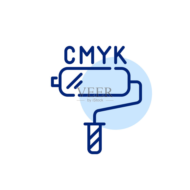 CMYK印刷品设计配色方案,油漆滚筒图标,像素完美可编辑笔画设计图标素材