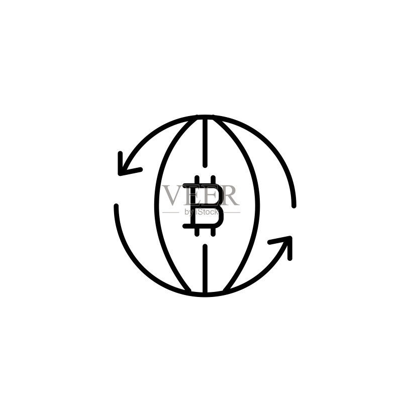 全球比特币加密货币流通。虚拟金融工具。像素完美,可编辑的笔画线条图标图标素材