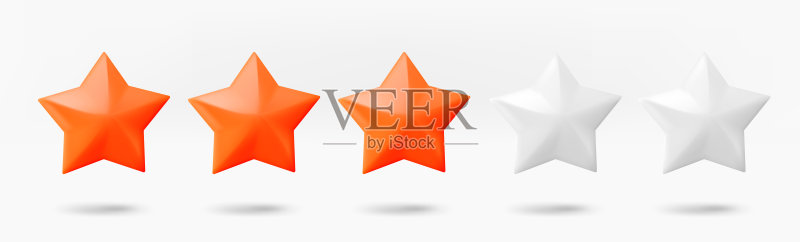 四星评级概念3D矢量图,隔离在白色背景上图标素材