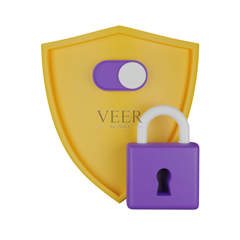 3D盾牌安全图标,密码锁认证渲染概念,个人隐私数据保护图标素材