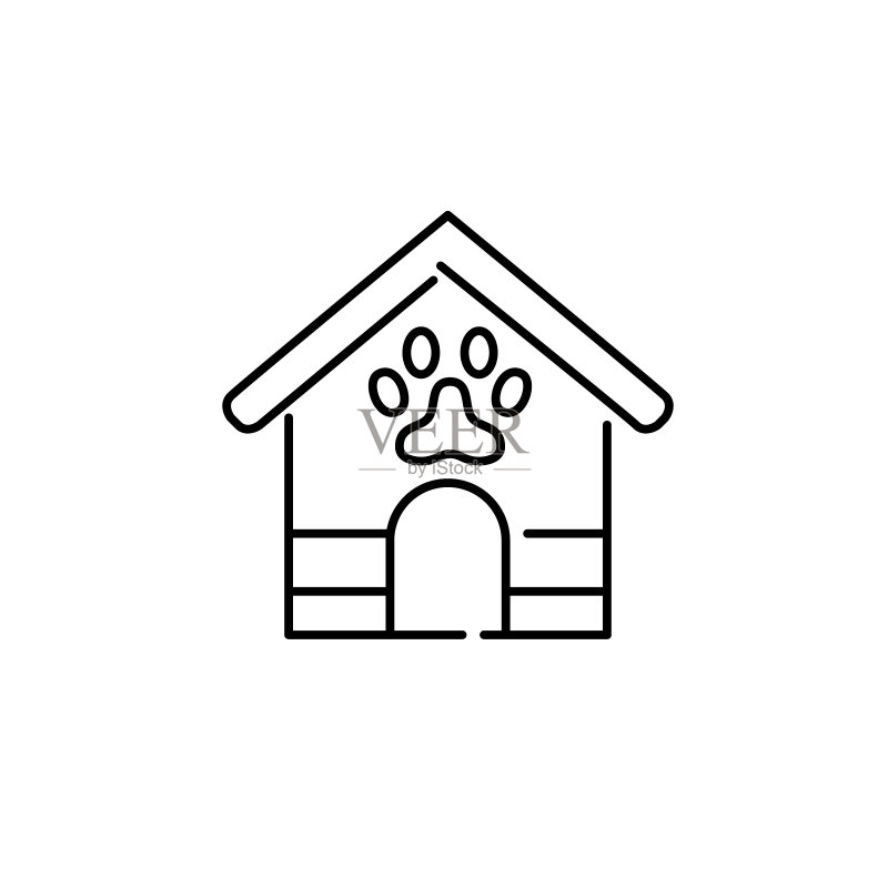 宠物屋。带有爪子符号的狗窝。像素完美,可编辑描边图标图标素材
